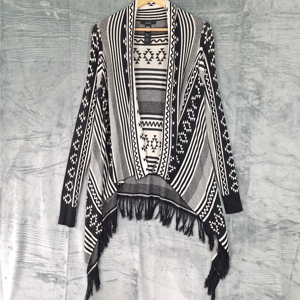 Womens Cardigan One‎ Size Boho Festival Western Aztec Tribal Fringe Open Sweater